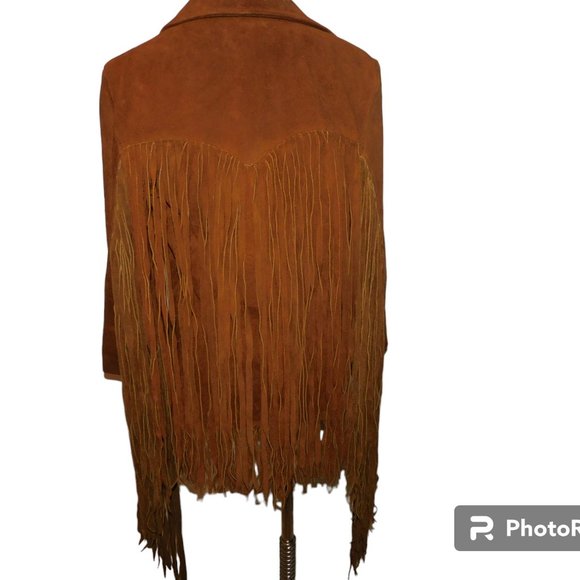 Suede Leather Fringe Vintage Coat 24" Fringe! Boho Hippie Rancher Western Jacket - Picture 7 of 15